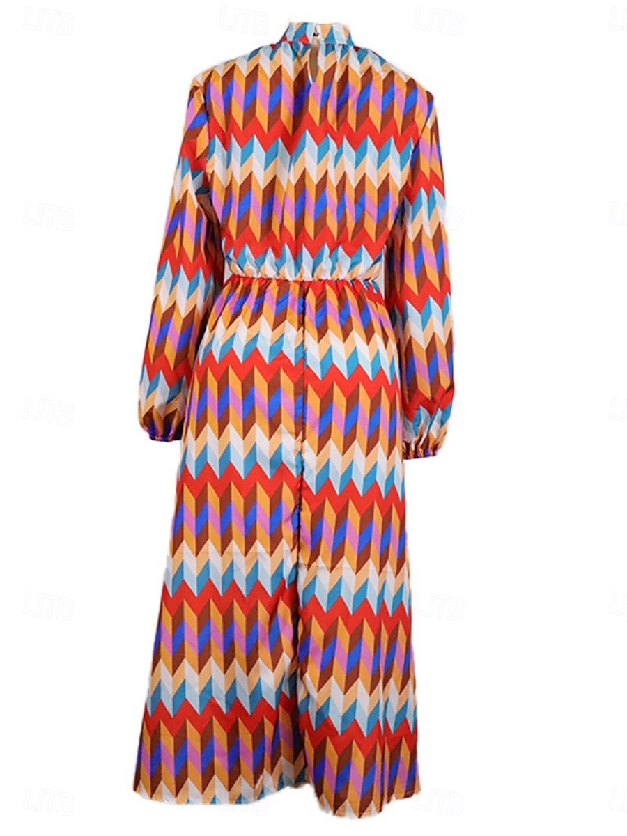 Pentru femei Rochii Midi Rochie casual Rochie A line Stilat Casual Vacanță Zilnic Fit regulat Geometric Manșon Lung Guler de stand Curcubeu Vară 2026 - $32.99 –P7