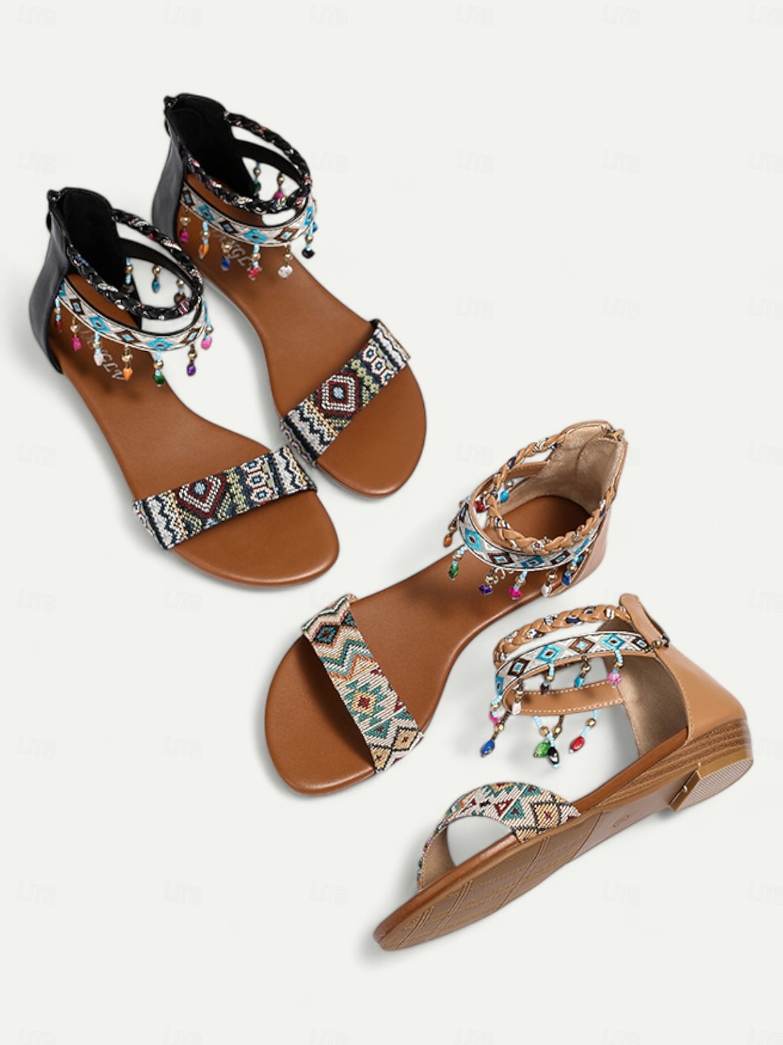 sandali da donna con cinturino alla caviglia e perline in stile bohémien – scarpe estive basse con stampa tribale per uscite casual in spiaggia del 2026 a $32.99 –P1