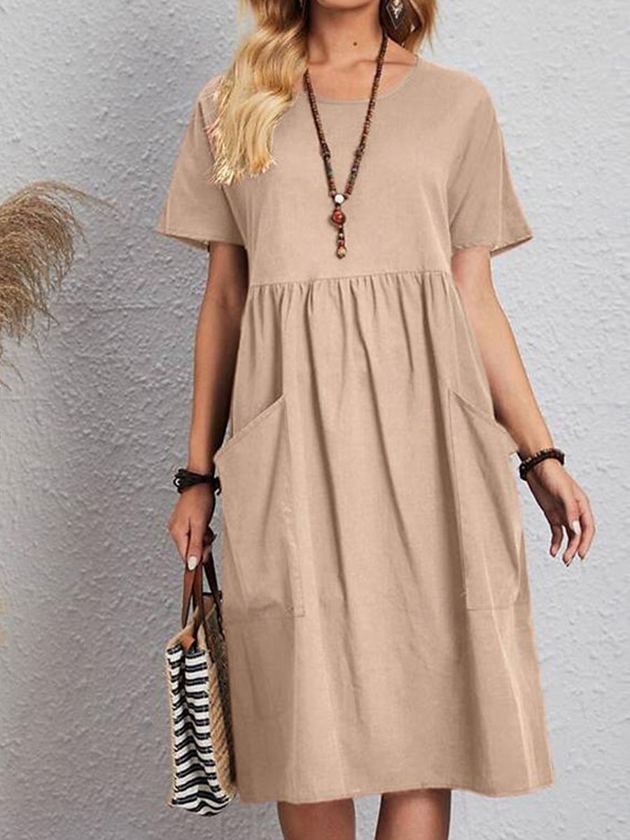 Per donna Abito Midi Abito Lungo Maxi Abito Abiti in cotone e lino Elegante Essenziale Casual Vacanza Feste Lavoro Vestibilità regolare Semplice Manica Corta Girocollo Rosa Marrone chiaro Cachi Blu del 2025 a $6.99 –P11
