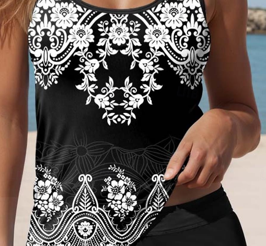 Kvinnors badkläder Tankini 2-delad Boy Leg baddräkt Rygglös Semester Strandkläder Geometrisk U-ringad Ärmlös Badkläder 2025 - $35.99 –P3