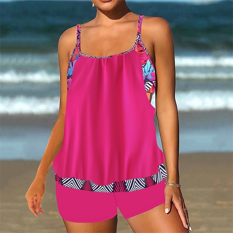 Women's Tankini Two Piece Swimsuit Racerback Swimwear Swimwear Light Pink Black / White Breathable Quick Dry Lightweight Sleeveless - Swimming Surfing Beach Summer Spring Plus Size 2025 - $26.99 –P10