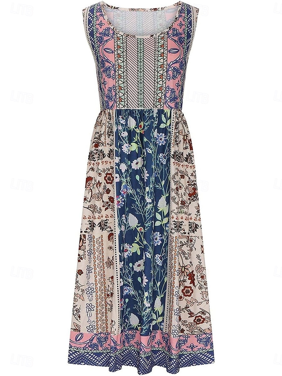 Női Midi ruha hétköznapi ruha Boho ruha Elegáns Szüret Stílusos Vakáció Napi Normál Grafika Ujjatlan Terített nyak Fekete Medence Szürke Világoskék Nyár Tavasz 2025 - $24.99 –P6
