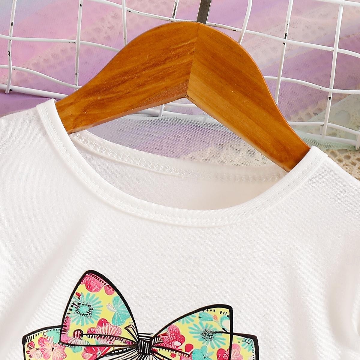 2 darab Kisgyermek Lány Grafika Crewneck Szoknya és ing Készlet Rövid ujjú Divat Iskola 4-7 év Nyár Fehér 2025 - $18.49 –P2