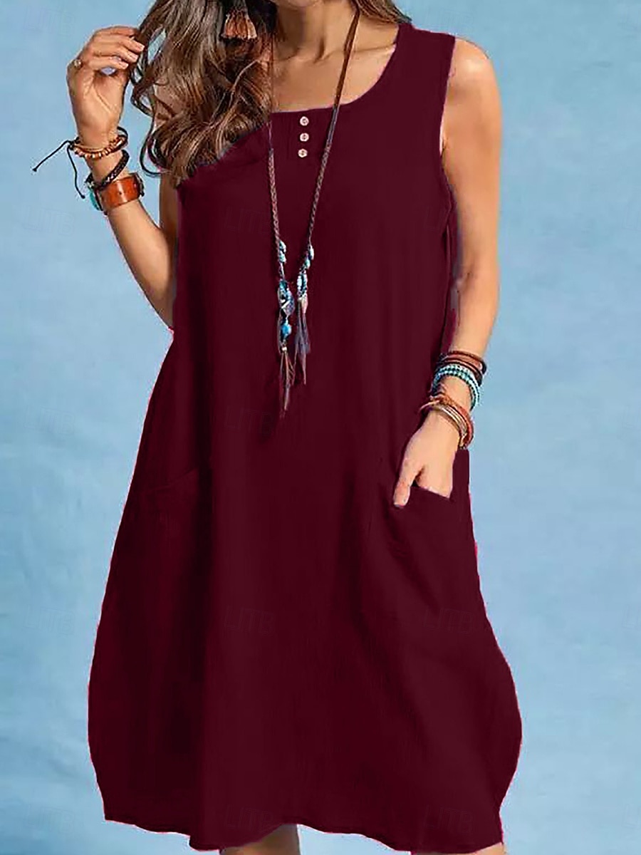 Women's Maxi Dress Linen-Inspired Dresses Casual Dress Stylish Basic Casual Vacation Daily Regular Fit Plain Sleeveless Crew Neck Black Red Blue Summer Spring 2025 - $26.99 –P2