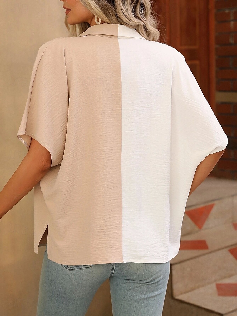 Dames Overhemd Blouse Effen Kleur Stijlvol Casual Korte mouw Overhemdkraag Normale tops Dagelijks Knop Zwart Wit Zomer Lente 2025 - AU $44.49 –P6