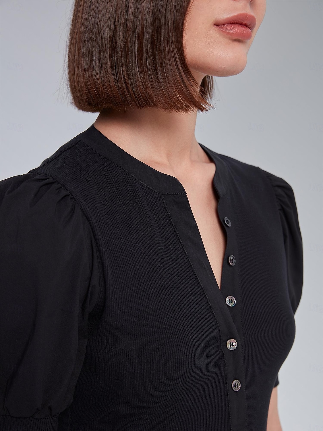 Per donna Tinta unica Formale All'aperto Ufficio Manica a Palloncino Nero Rosa Manica a sbuffo Manette Bottoni Davanti Manica Corta Elegante Moda Casual Quotidiano Dentellato Estate Primavera del 2025 a $4.99 –P6