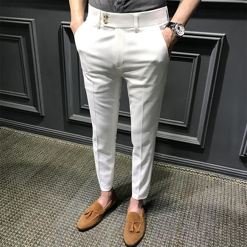 Homens Graduação Social Calças chinês Botões Bolsos Tecido Conforto Formal Festa Trabalho Moda Estilo Clássico Preto Branco Micro-Elástica de 2025 por $23.99 –P4