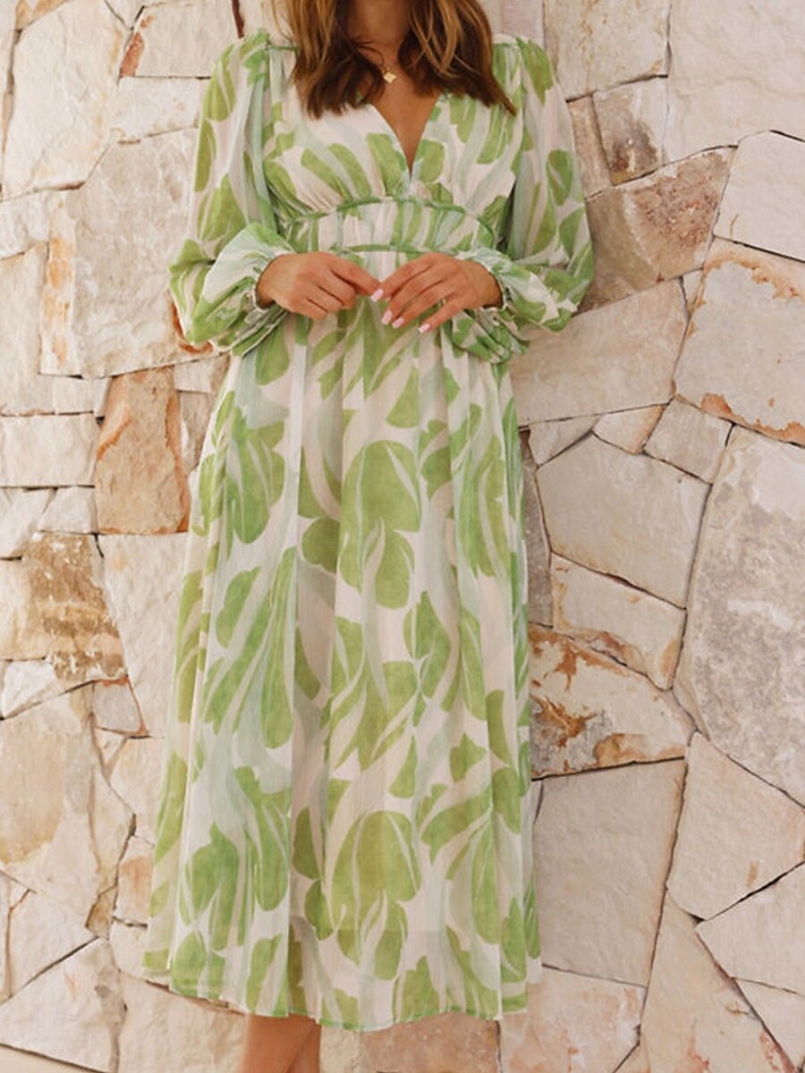 Pentru femei Rochii Midi Rochie casual Elegant Stilat Casual Vacanță Petrecere Zilnic Potrivire Largă Floral Manșon Lung În V Trifoi Vară Primăvară Toamnă 2025 - $36.99 –P3