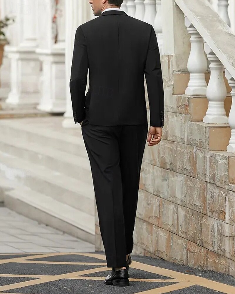 Hombre Graduación Conjunto chaqueta Negocio Fiesta de Cóctel Fiesta de Boda Moda Casual Primavera & Otoño Poliéster Color sólido Botones Bolsillo Cómodo Botonadura Simple Chaqueta de sport Negro 2025 - $114.99 –P8