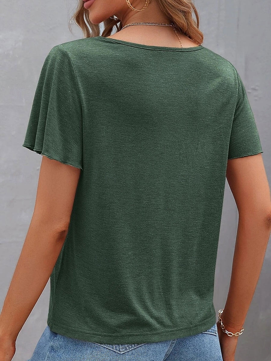 Femme T shirt Plein Mode Moderne Décontractées Manche Courte Col V Hauts réguliers du quotidien Fin de semaine Noir Vert Véronèse bleu marine Violet Eté Printemps de 2025 ? $21.99 –P2