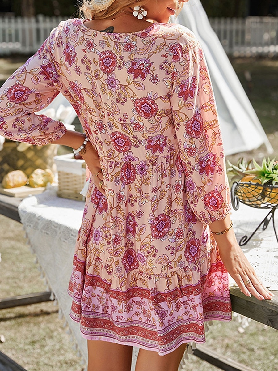 Damen Minikleid Casual kleid Boho Chic Kleider Boho-Kleid Böhmen Kuschelig Stilvoll Urlaub Täglich Strand Lockere Passform Graphic Langarm V Ausschnitt Rote Grün Frühling Herbst 2025 - $32.99 –P8