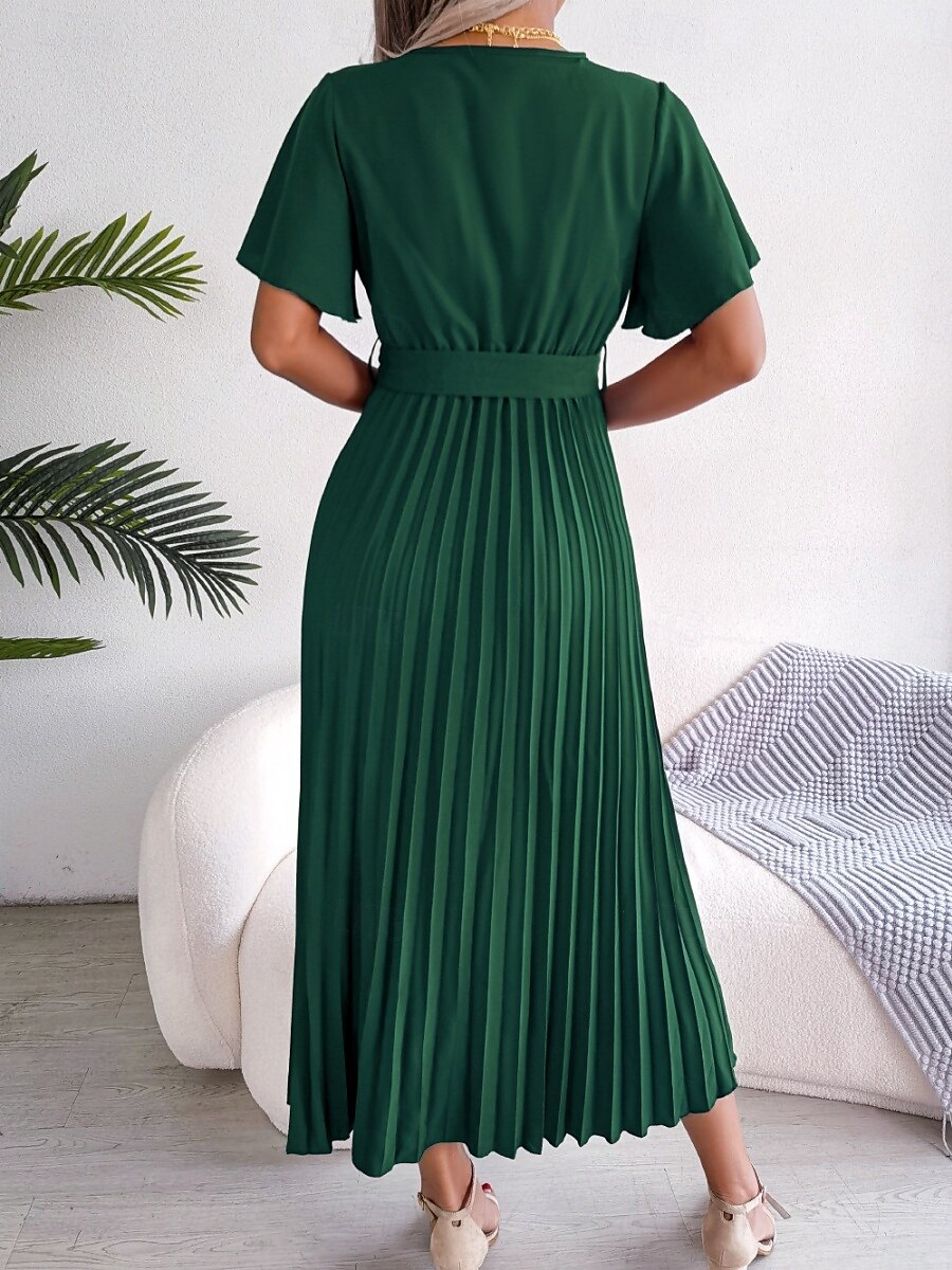 Mulheres Vestido midi Vestido casual Vestido A Line à moda Básico Casual Férias Diário Normal Tecido Manga Curta Decote V Vermelho Verde Verão Primavera de 2025 por $38.99 –P12