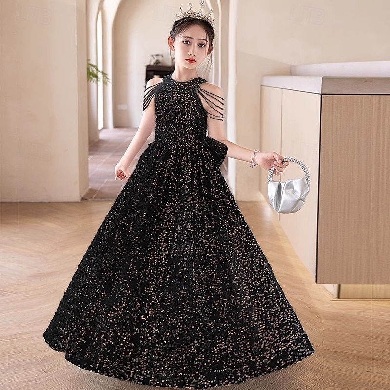 Abito da damigella d'onore bambina bambini Da ragazza Abito da principessa Prestazioni Matrimonio Feste Elegante Bellissimo Con lustrini Tinta unica Senza maniche Girocollo Nero Rosso 4 anni + del 2026 a $78.99 –P6