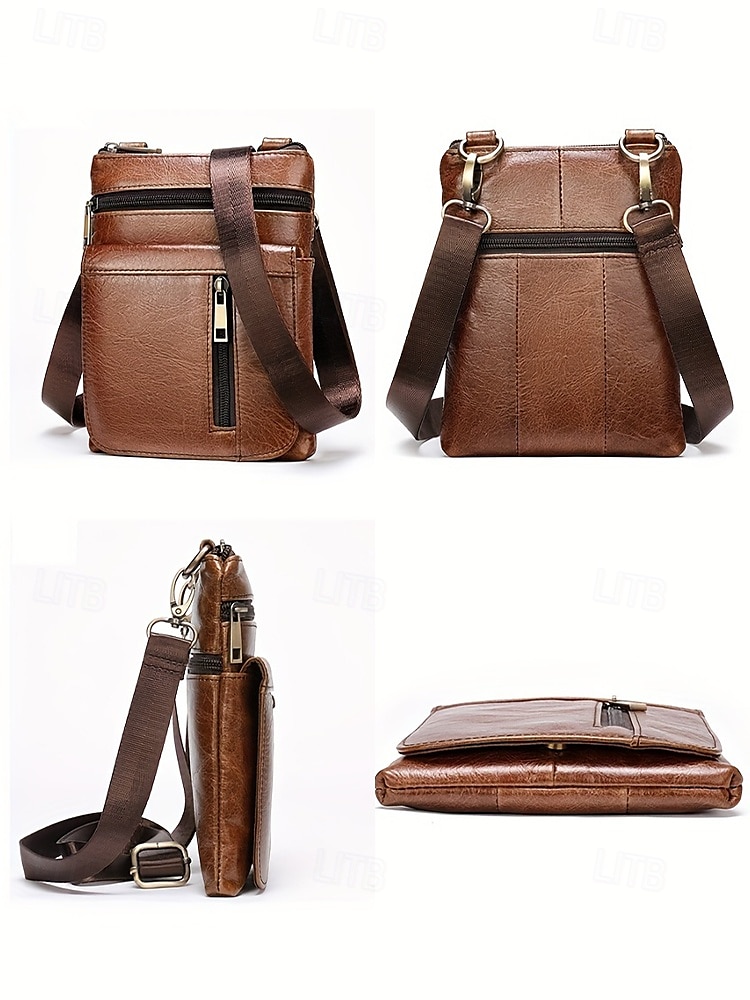 sac à bandoulière vintage marron en cuir véritable pour homme – sac à bandoulière multi-poches pour les voyages, le travail et l'utilisation quotidienne noir marron café de 2025 ? $26.99 –P3