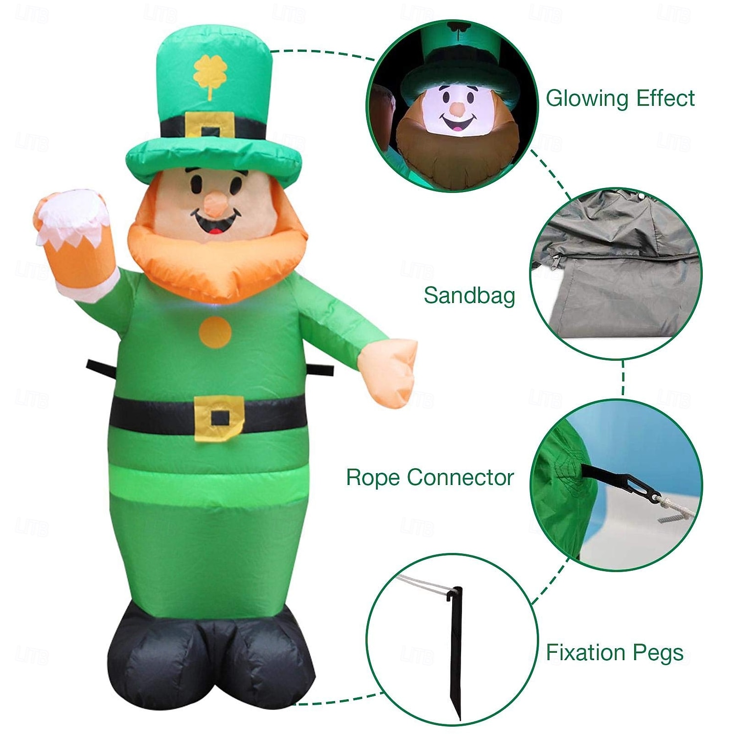 St. Patrick's Day opblaasbaar luchtmodel met led-licht - 3,5ft Ierse elf voor binnen/buiten binnenplaats gazon feestelijke sfeer decoratie 1st 2026 - $82.99 –P8