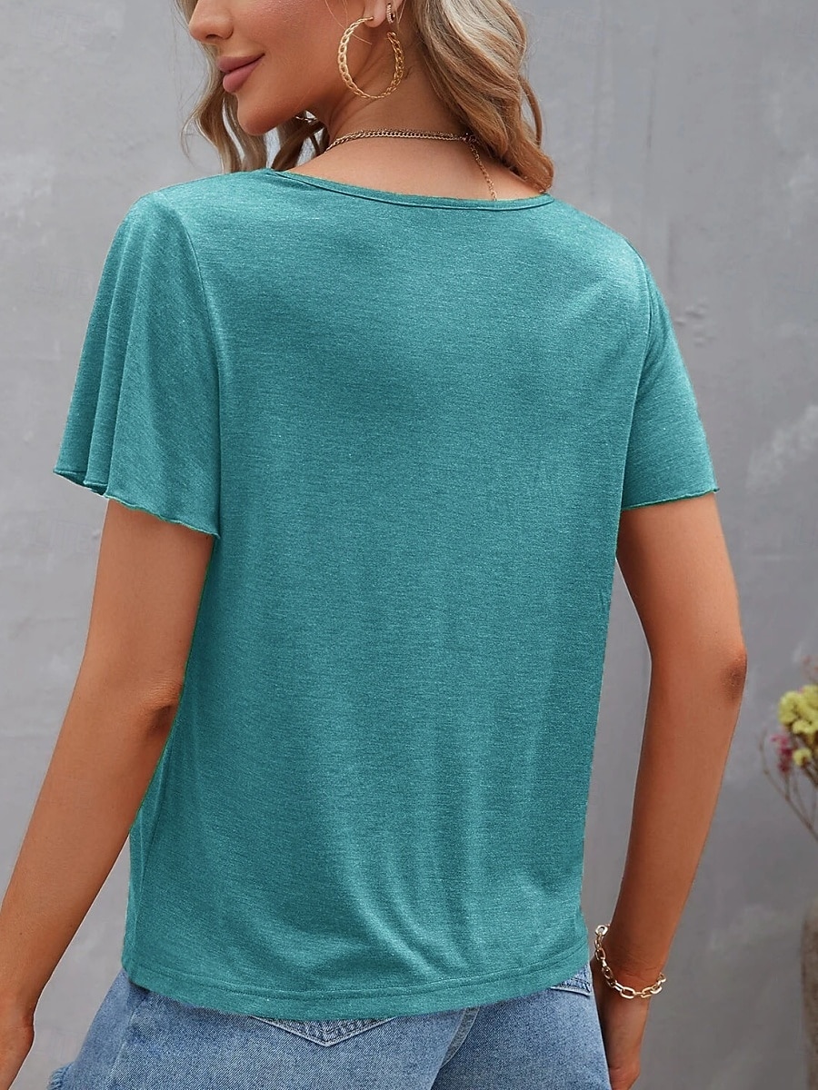 Femme T shirt Plein basique Décontractées Manche Courte Col V Hauts réguliers du quotidien Fin de semaine Bleu Vert Eté de 2025 ? $21.99 –P5