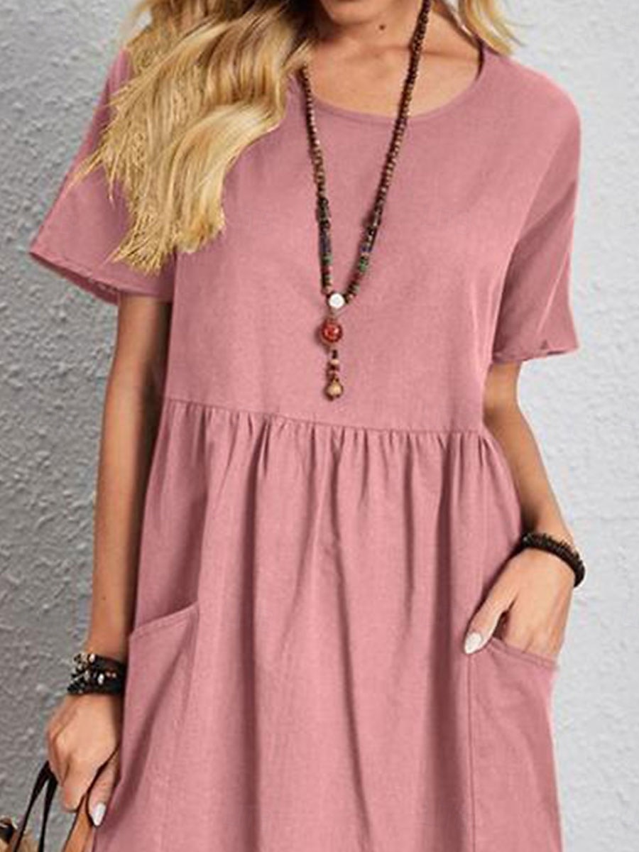 Per donna Abito Midi Abito Lungo Maxi Abito Abiti in cotone e lino Elegante Essenziale Casual Vacanza Feste Lavoro Vestibilità regolare Semplice Manica Corta Girocollo Rosa Marrone chiaro Cachi Blu del 2025 a $6.99 –P3