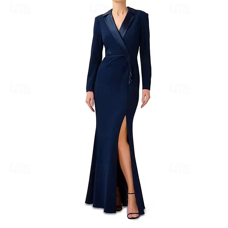 Abito Blazer Mermaide  Tromba Abito da Sera Abito Smoking Festa Serale Black Tie Gala Lunghezza A Terra Maniche Lunghe Collo a V Mercoledì Famiglia Addams Cotone Misto Schienale a Scala con Bottoni del 2025 a $169.99 –P1