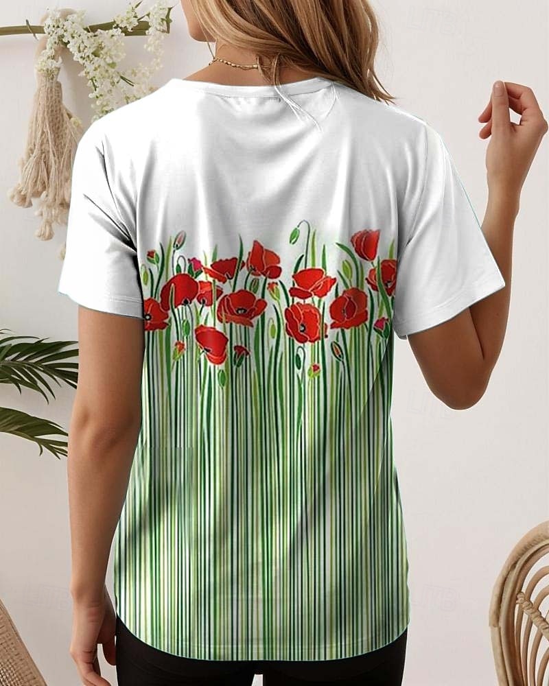 Femme T shirt Floral Décontractées Manche Courte Col Rond Hauts réguliers du quotidien Imprimer Vert Eté de 2025 ? $19.99 –P2