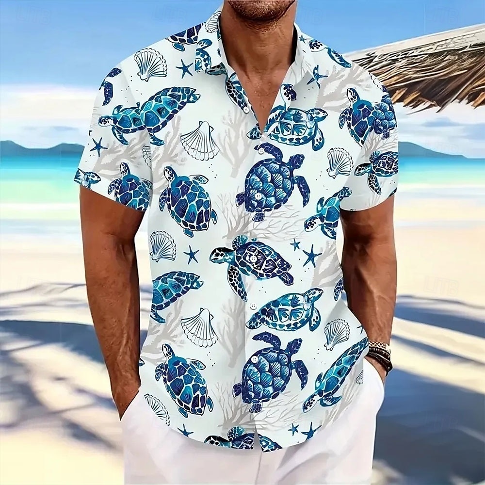 Men's Turtles Sea Creatures Summer Hawaiian Shirt Button Up Shirt Short Sleeve Hawaiian Resort Vacation Holiday Beach Wear Summer Spring Turndown Collared Shirts Blue 2025 - $23.99 –P1