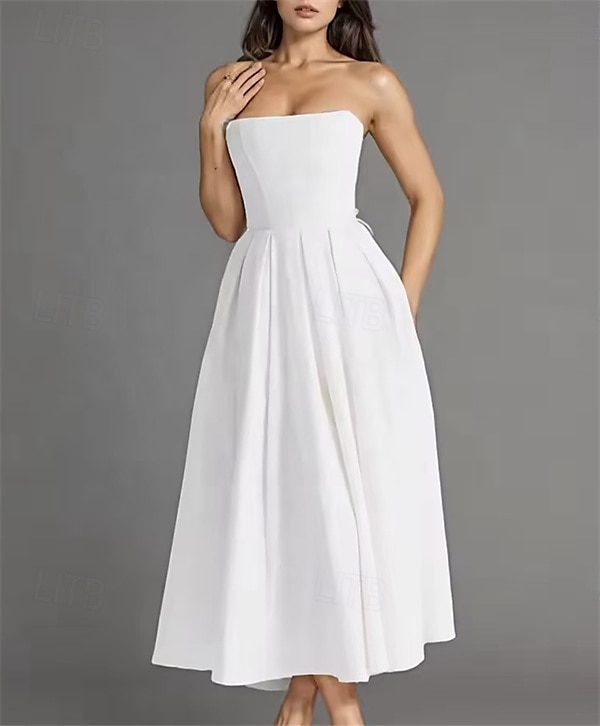 Little White Dresses Boho Wedding Dresses A-Line Sweetheart Sleeveless Tea Length Jersey Bridal Suits Bridal Gowns With Pleats Solid Color 2025 - $190.99 –P1