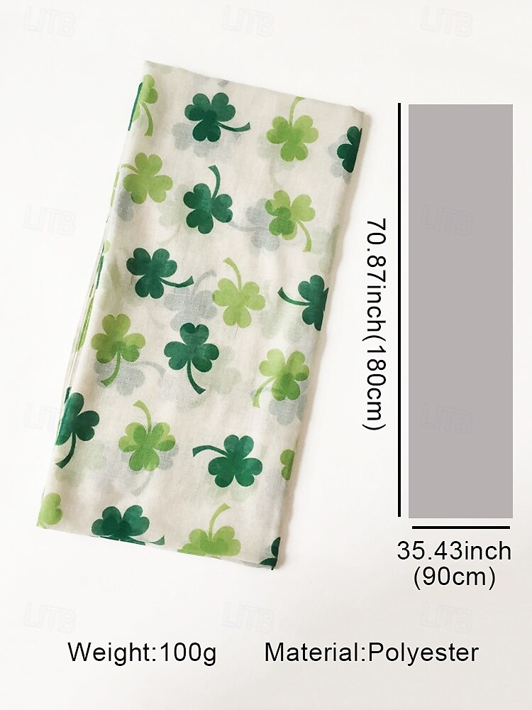 Шарф с клевером на день святого патрика для женщин, легкая накидка с клеверным принтом, праздничный зеленый аксессуар для праздничных торжеств, вечеринок и повседневной носки 2026 - $11.99 –P4