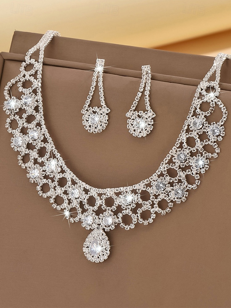 set di collana e orecchini in cristallo dorato da donna – eleganti gioielli con strass per matrimoni, feste e occasioni speciali del 2025 a $14.99 –P2
