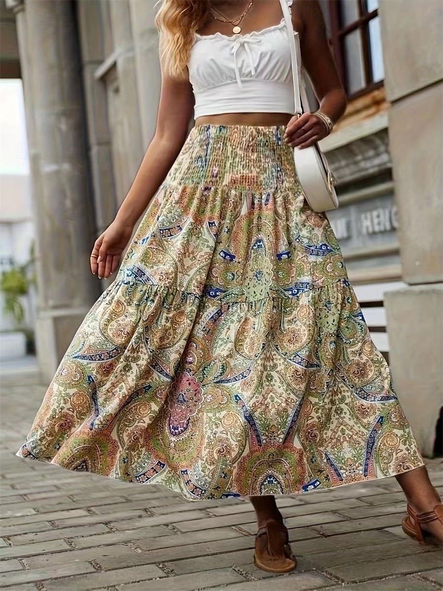 Damen Rock A-Linie Modisch Brautkleider schlicht Midi Mittlere Taillenlinie Röcke Geometrisch Bedruckt Mikro-elastisch Strasse Täglich Wein Gelb Sommer Polyester 2025 - $23.99 –P3