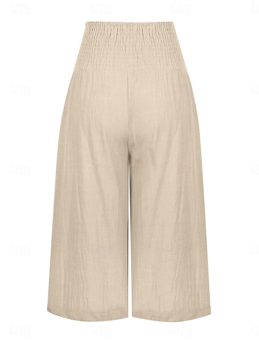 Femmes Short en coton et lin Pantalon inspiré du lin Pantalon en coton et lin Mode Streetwear Longueur cheville Taille haute Uni Avec Poches Ceinture Élastique Confortable Doux Micro-Élastique de 2025 ? $21.99 –P3