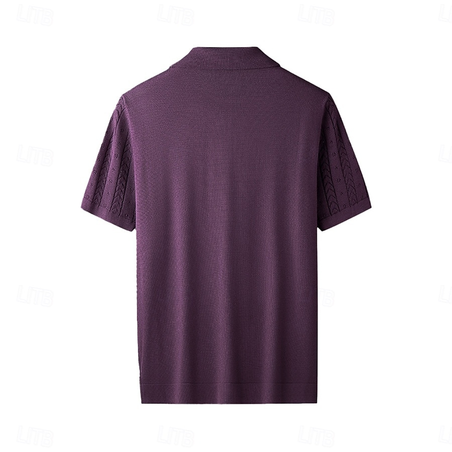 Men's Business Casual Button Classic Short Sleeve Vintage Fashion Solid Color Hollow Out Buttons All Seasons Black White Purple Brown 2025 - $39.99 –P3