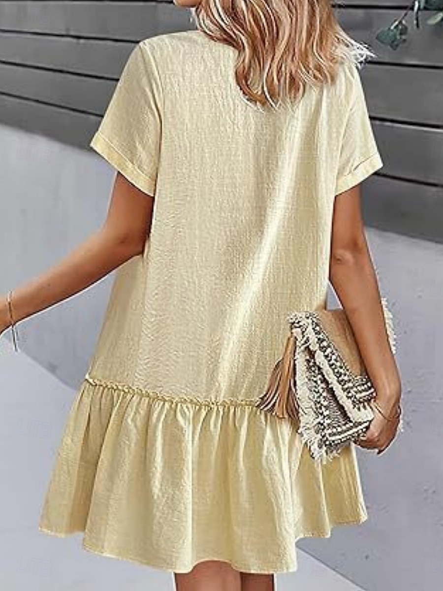 Femmes Mini Robe Robes en coton et lin Élégant Basique Occasionnel Quotidien Coupe régulière Uni Manche Courte Col en V Blanche Jaune Été de 2025 ? $22.99 –P8