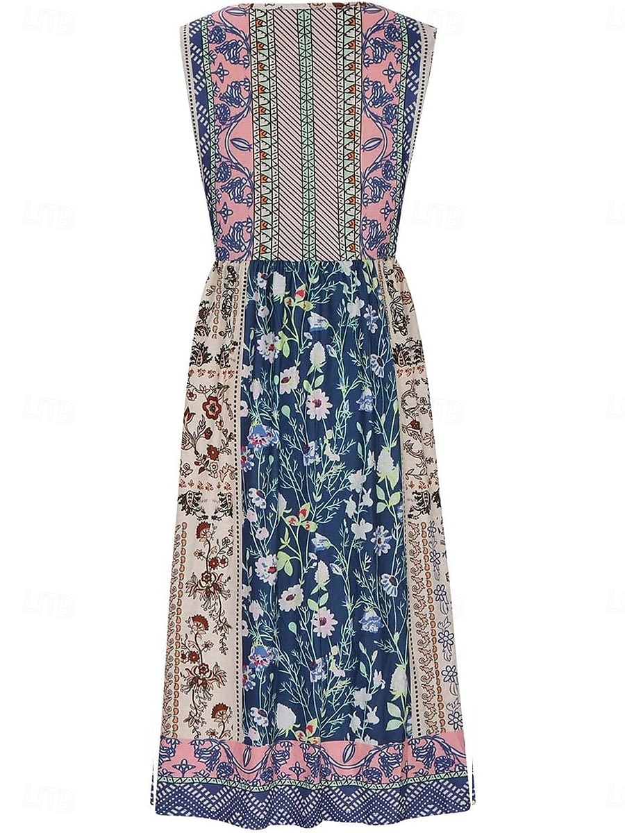 Női Midi ruha hétköznapi ruha Boho ruha Elegáns Szüret Stílusos Vakáció Napi Normál Grafika Ujjatlan Terített nyak Fekete Medence Szürke Világoskék Nyár Tavasz 2025 - $24.99 –P7
