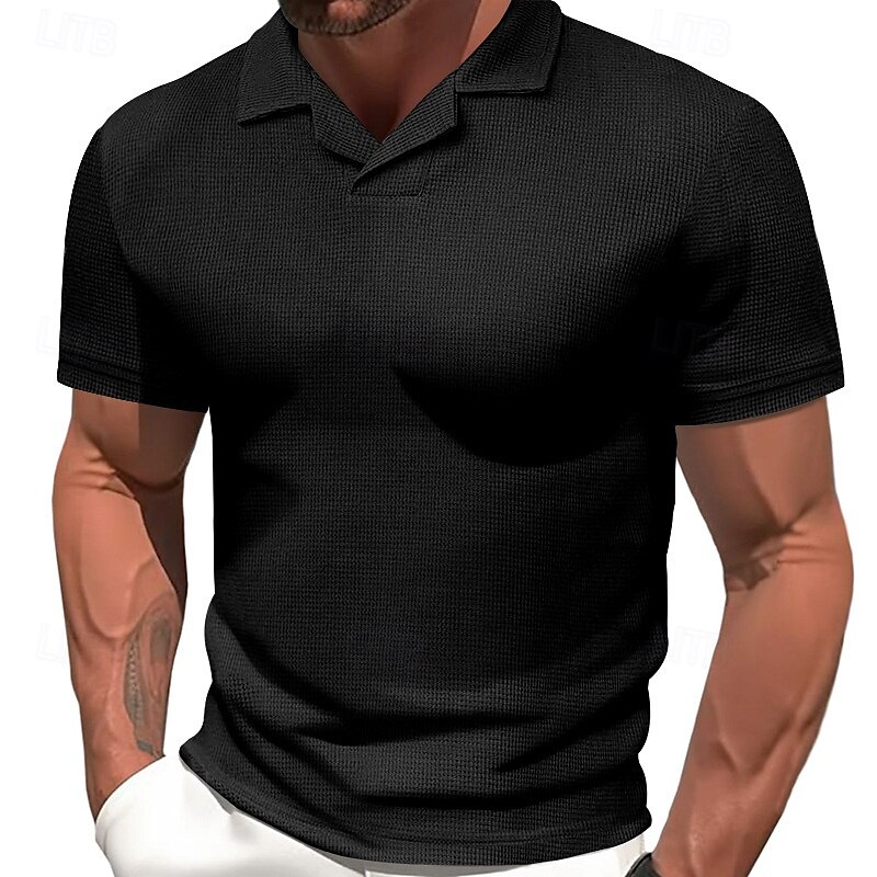 Herren Golfhemd Poloshirt aus Waffelstrick Geschäft Aktiv Klassisch Kurzarm Modisch Modern Feste Farbe Knopf Sommer Frühling Regular Fit Schwarz Weiß Blau Khaki Grau Golfhemd 2025 - $16.49 –P5
