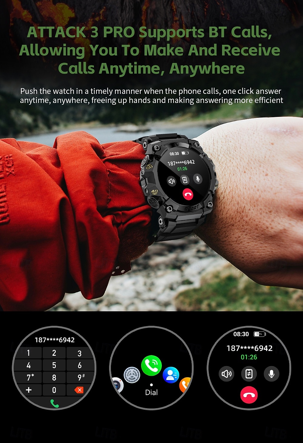 LOKMAT ATTACK 3 PRO Slimme horloge 1.39 inch(es) Smart horloge Bluetooth Stappenteller Gespreksherinnering Slaaptracker Compatibel met: Android iOS Dames Heren Lange stand-by Handsfree bellen 2025 - $46.99 –P6