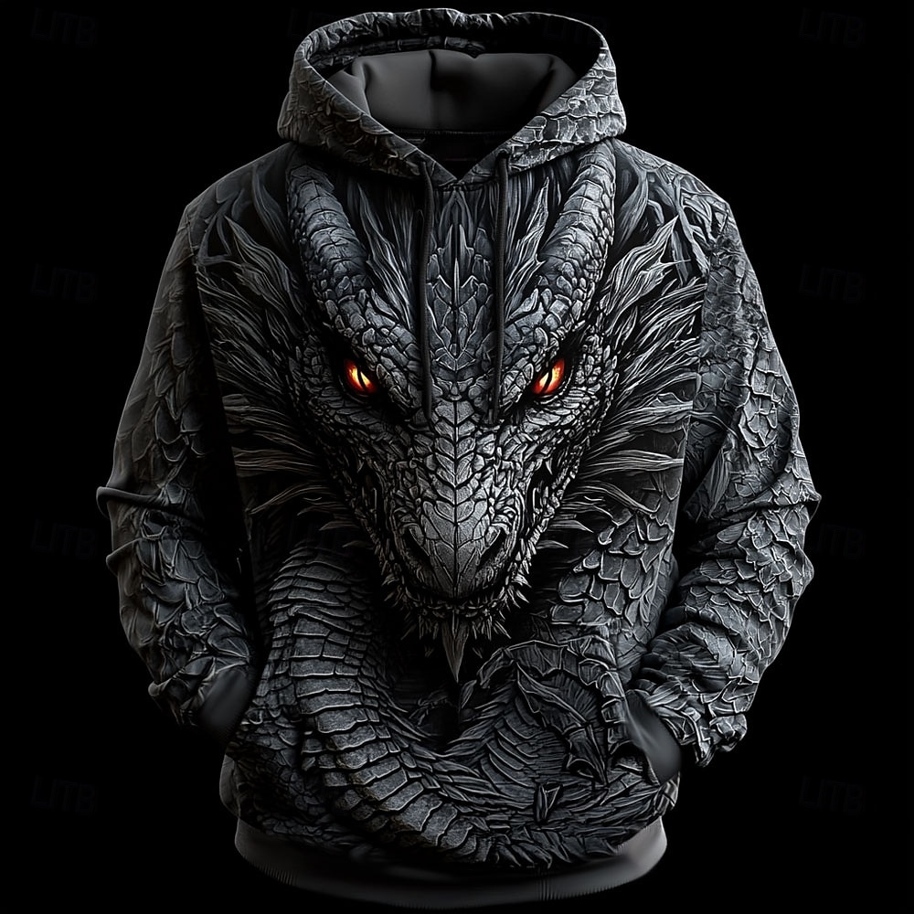 Homens Dragão Moletons Moletom Casacos Manga Longa Moletom com capuz Gola Redonda Moda Impressão 3D Festa Feriado Streetwear Preto Azul Com Cordão Outono Inverno Designer de 2025 por $29.99 –P6