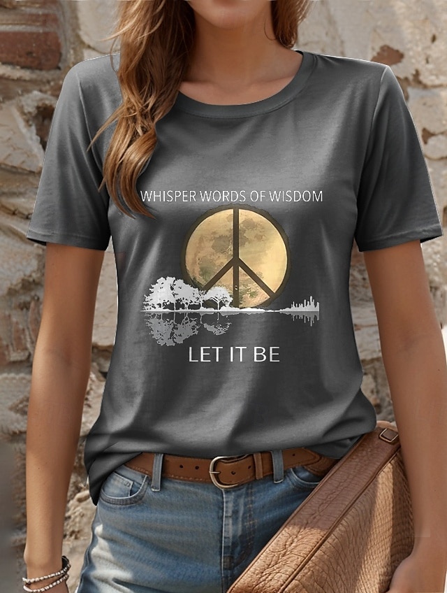 Mujer Camiseta Letra Casual Manga Corta Escote Redondo Tops regulares Diario Estampado Gris Verano 2025 - $19.99 –P1