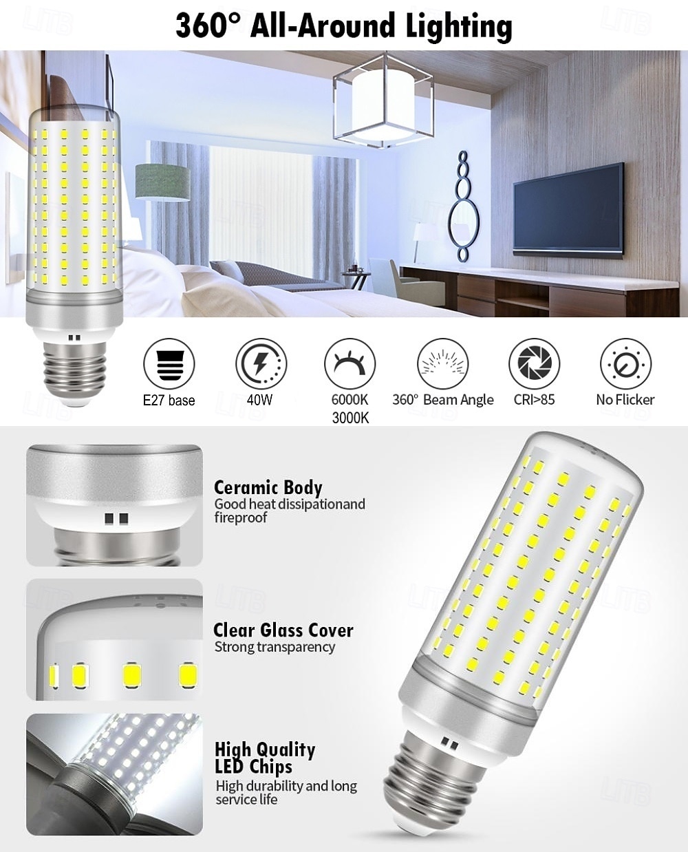 Светодиодные лампочки кукуруза e27 - 40 Вт без регулировки яркости 175 В-265 В для домашнего освещения, настенных и напольных светильников &люстры 3шт. 2026 - $43.99 –P2