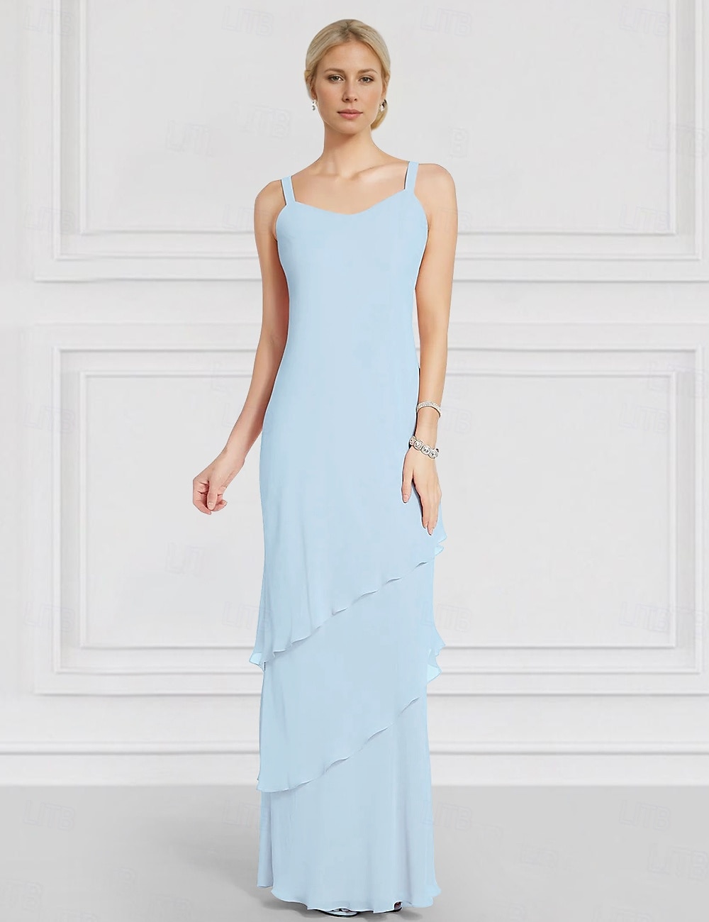 Jackenkleid Brautmutter Langarm mit Spitzen-Rüschen Chiffon Elegant Vintage Rundhals Bodenlang Kleid Cascading Rüschen 2025 - $183.99 –P3