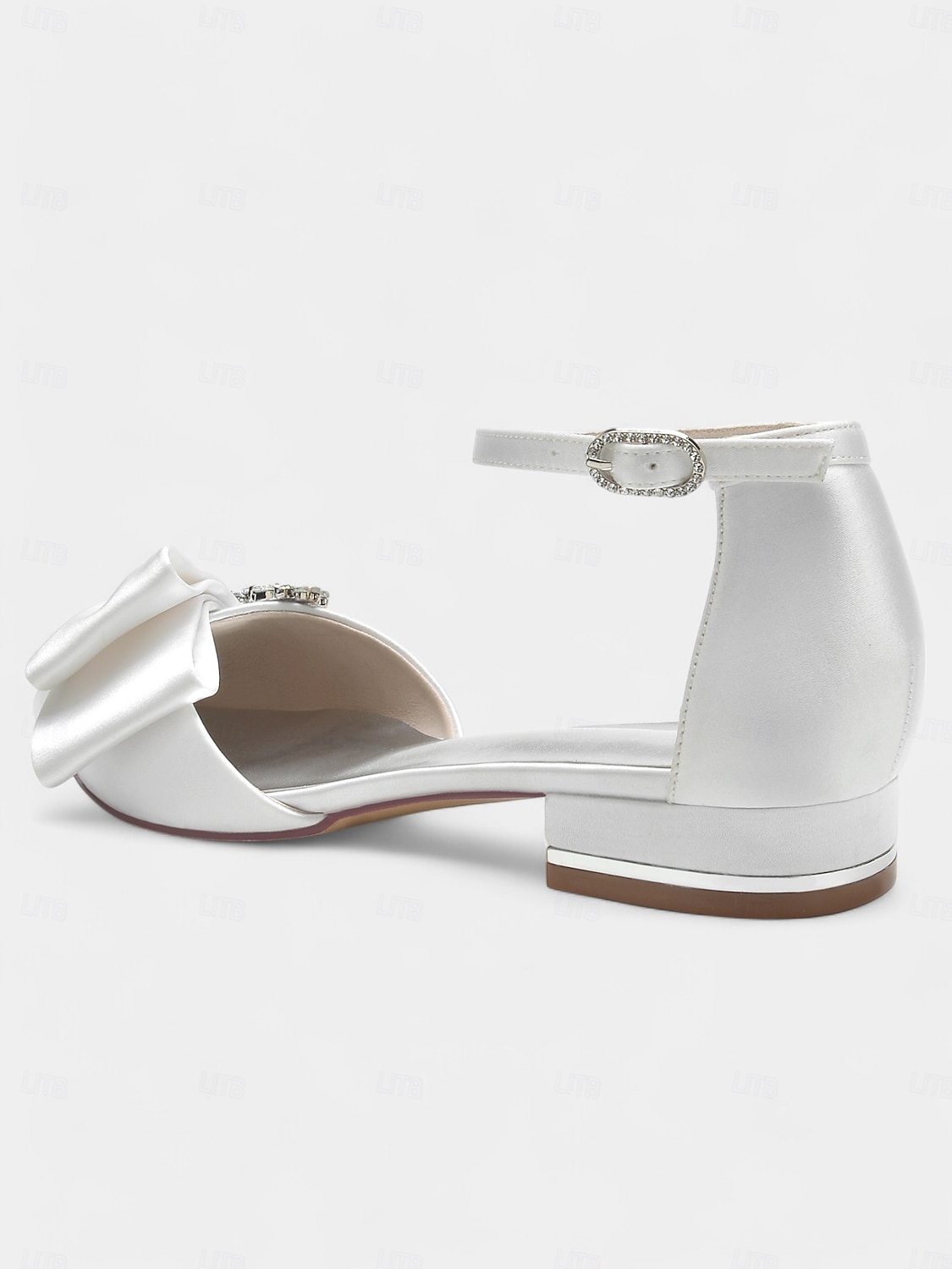 weiße Satin-Pumps mit spitzer Spitze, Strass-Schleife und Fesselriemchen – perfekte Brautschuhe für Hochzeiten 2025 - $64.99 –P5