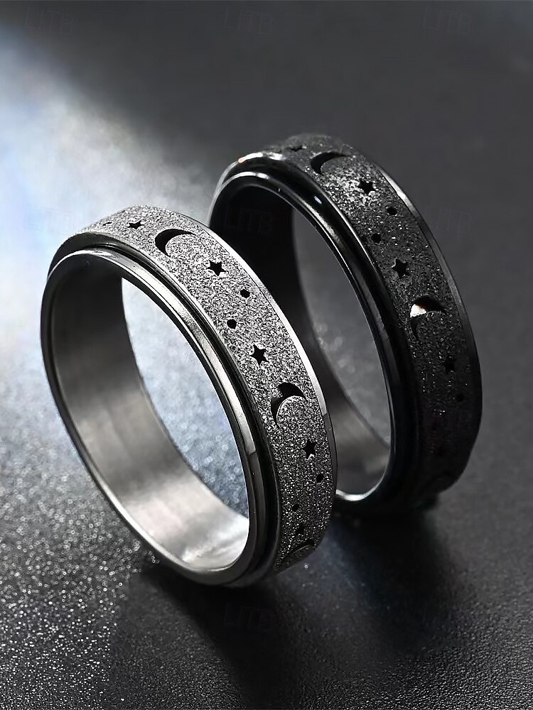 anello spinner da uomo con design a luna e stelle – regolabile, in acciaio inossidabile e che cambia colore, ideale per alleviare lo stress e per l'abbigliamento casual del 2025 a $9.99 –P3