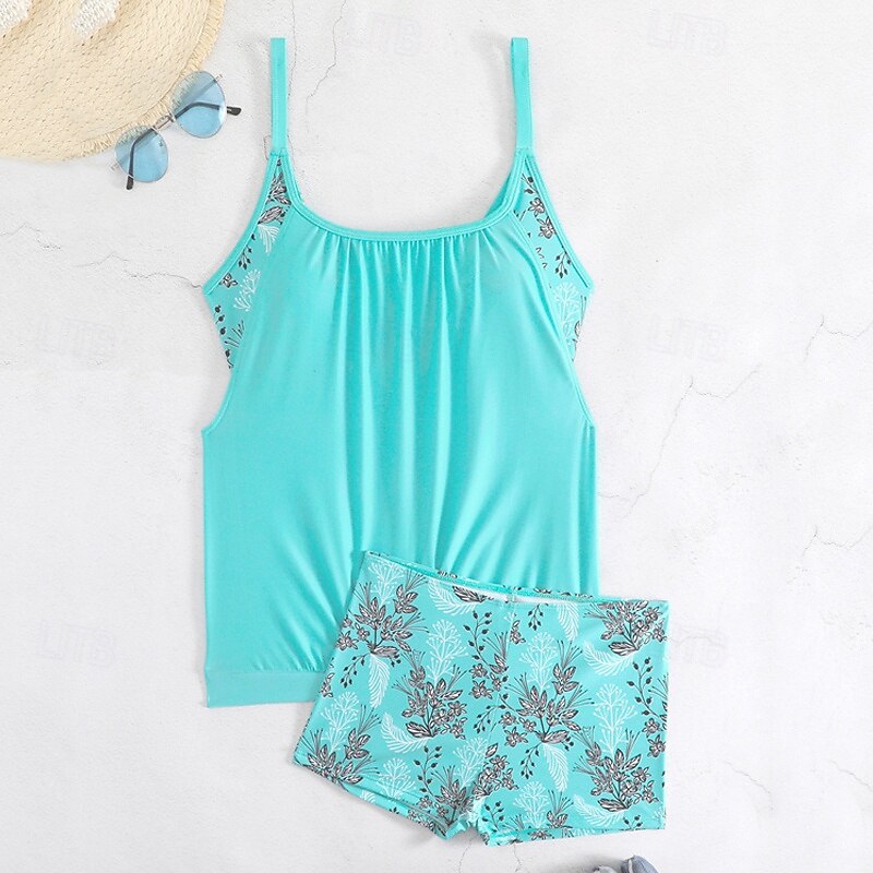 Women's Tankini Two Piece Swimsuit Racerback Swimwear Swimwear Light Pink Black / White Breathable Quick Dry Lightweight Sleeveless - Swimming Surfing Beach Summer Spring Plus Size 2025 - $26.99 –P14