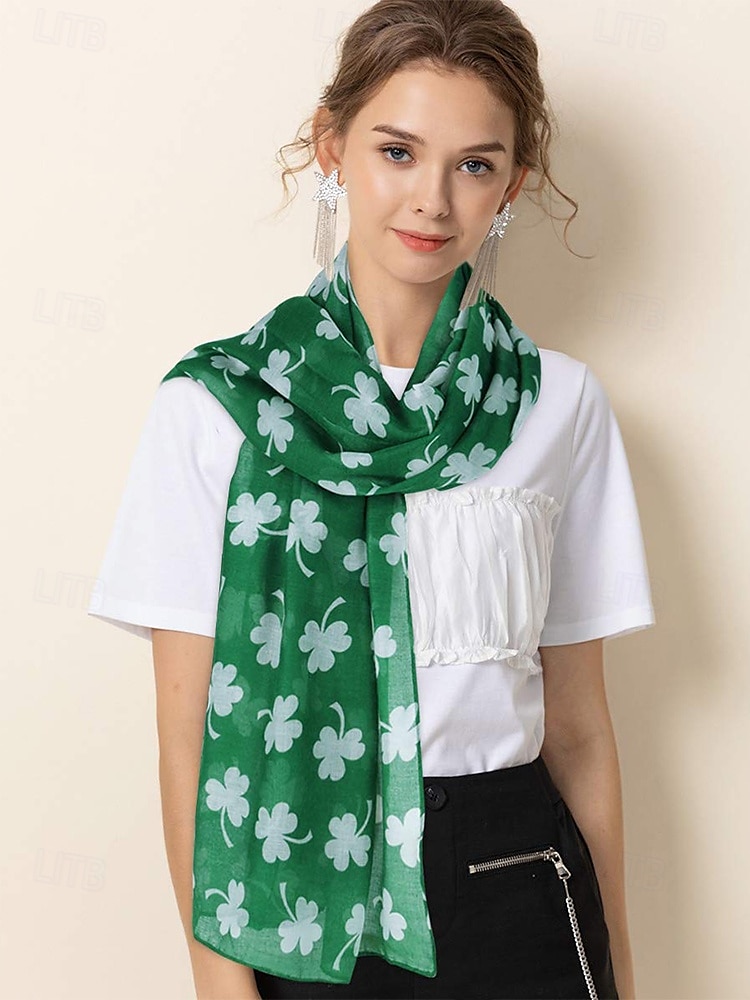 sciarpa trifoglio di San Patrizio per donna, leggera sciarpa con stampa trifoglio, accessorio verde festoso per feste, celebrazioni e uso quotidiano del 2025 a $4.99 –P1