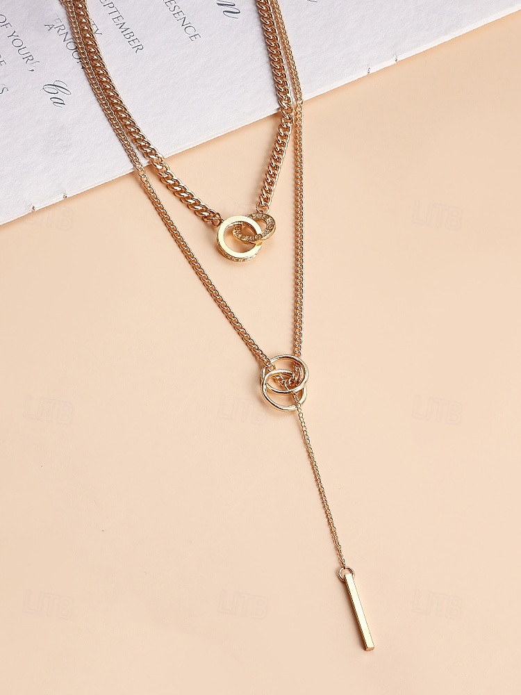 gelaagde zilveren ketting met cirkel- en staafhanger, minimalistische statement sieraden voor vrouwen, perfect voor feestjes, dates en dagelijks gebruik 2025 - $7.99 –P2