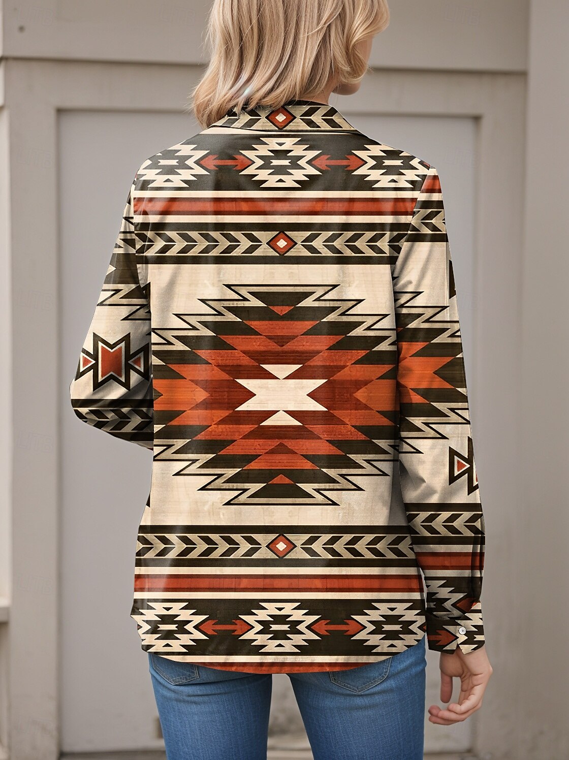 Women's Shirt Geometric Casual Long Sleeve Shirt Collar Regular Tops Daily Buttons Print Brown Spring Fall 2025 - $32.99 –P2