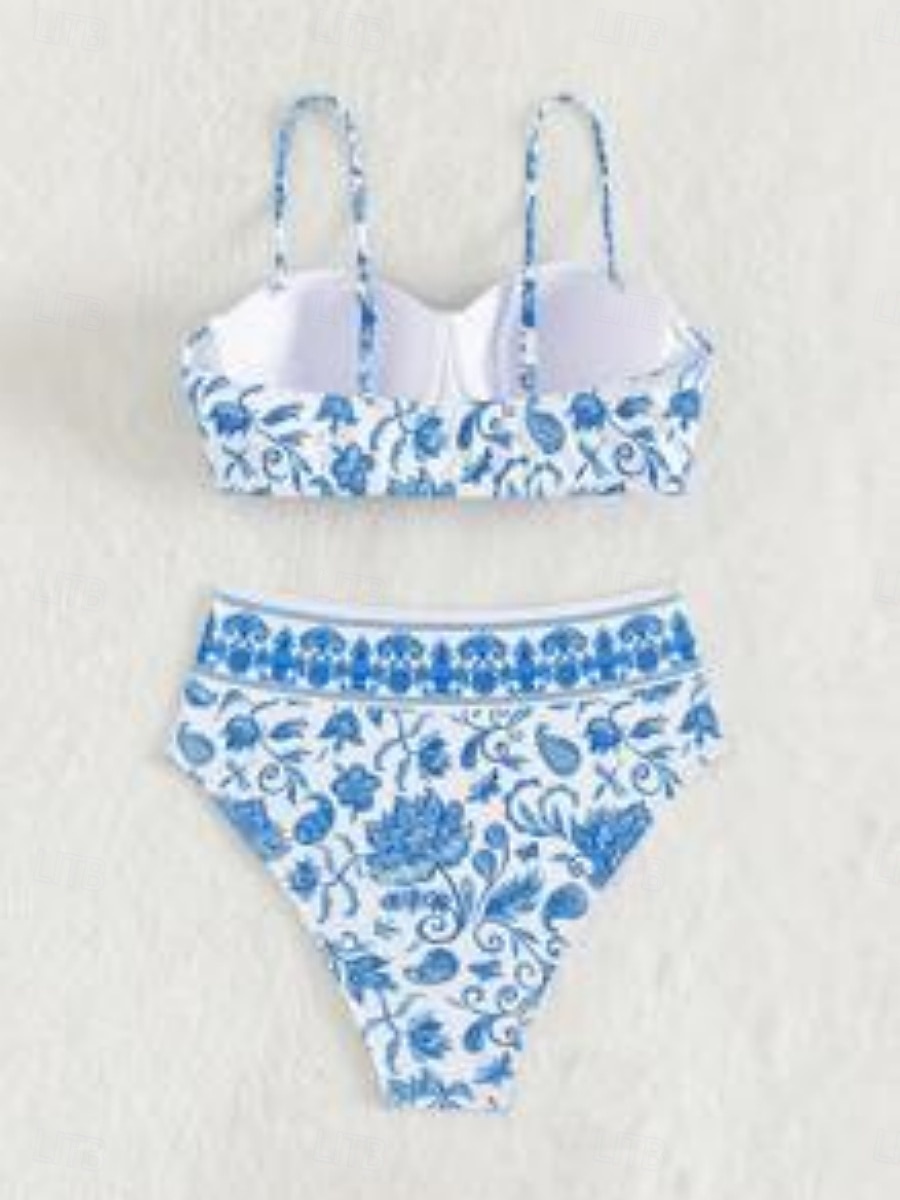 Dam Badkläder Bikini 2 st Kalsonger Baddräkt Öppen rygg Smal Semester Standkläder Blommig V-hals Ärmlös Baddräkter 2025 - $29.99 –P4