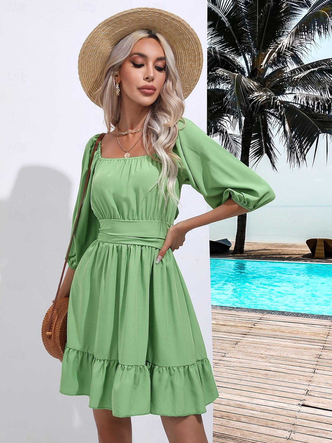 Valentýn Dámské Běžný Mini šaty Boho Chic šaty Áčkové šaty Čechy stylové Klasické Lucerna rukáv Dovolená Párty Denní Tvarovaný potah Bez vzoru Bez rukávů Hranatý Černá Bílá Světlá růžová Rubínov 2025 - $28.99 –P3