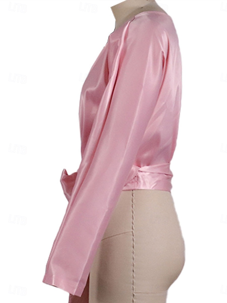 Per donna Blusa Tinta unica Elegante Sportivo Giornaliero Manica lunga A V Top regolari Giornaliero legare davanti Rosa Blu Estate Primavera Autunno del 2025 a $24.99 –P2