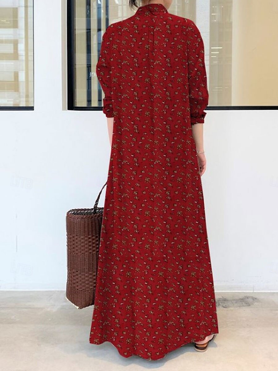 Damen Maxikleid Baumwoll-Leinen-Kleider Hemdblusenkleid Elegant Vintage Stilvoll Urlaub Party Täglich Lässiger Schnitt Grafik Langarm Hemdkragen Wein Königliches Blau Grün Frühling Herbst Winter 2025 - $32.99 –P2
