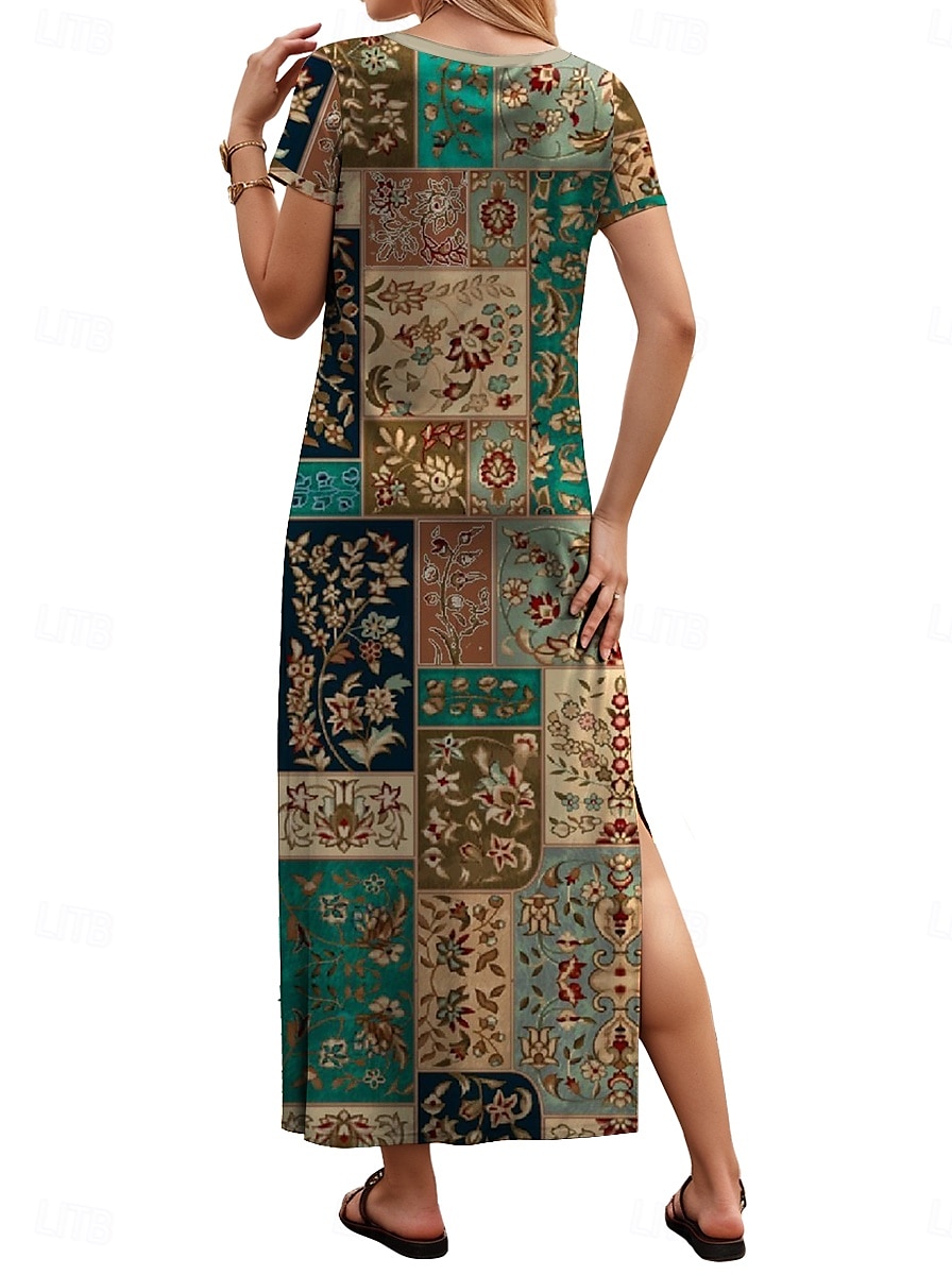 Damen Maxikleid Freizeitkleid Boho Chic Kleider Maxidress Sommerkleid Bohemien Niedlich Stilvoll Urlaub Täglich Strand Normale Passform Grafik Kurzarm Rundhalsausschnitt Grün Sommer Frühling 2025 - $27.99 –P3