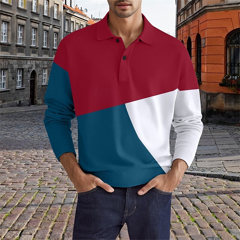 Men's Golf Shirt Golf Polos Shirts Work Casual Lapel Long Sleeve Basic Modern Color Block Patchwork Buttons Spring &  Fall Regular Fit Black Pink Blue Green Golf Shirt 2025 - $20.99 –P3